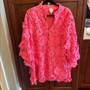 J. Marie Vibrant Pink Floral Lace Tunic Dress, sz XL